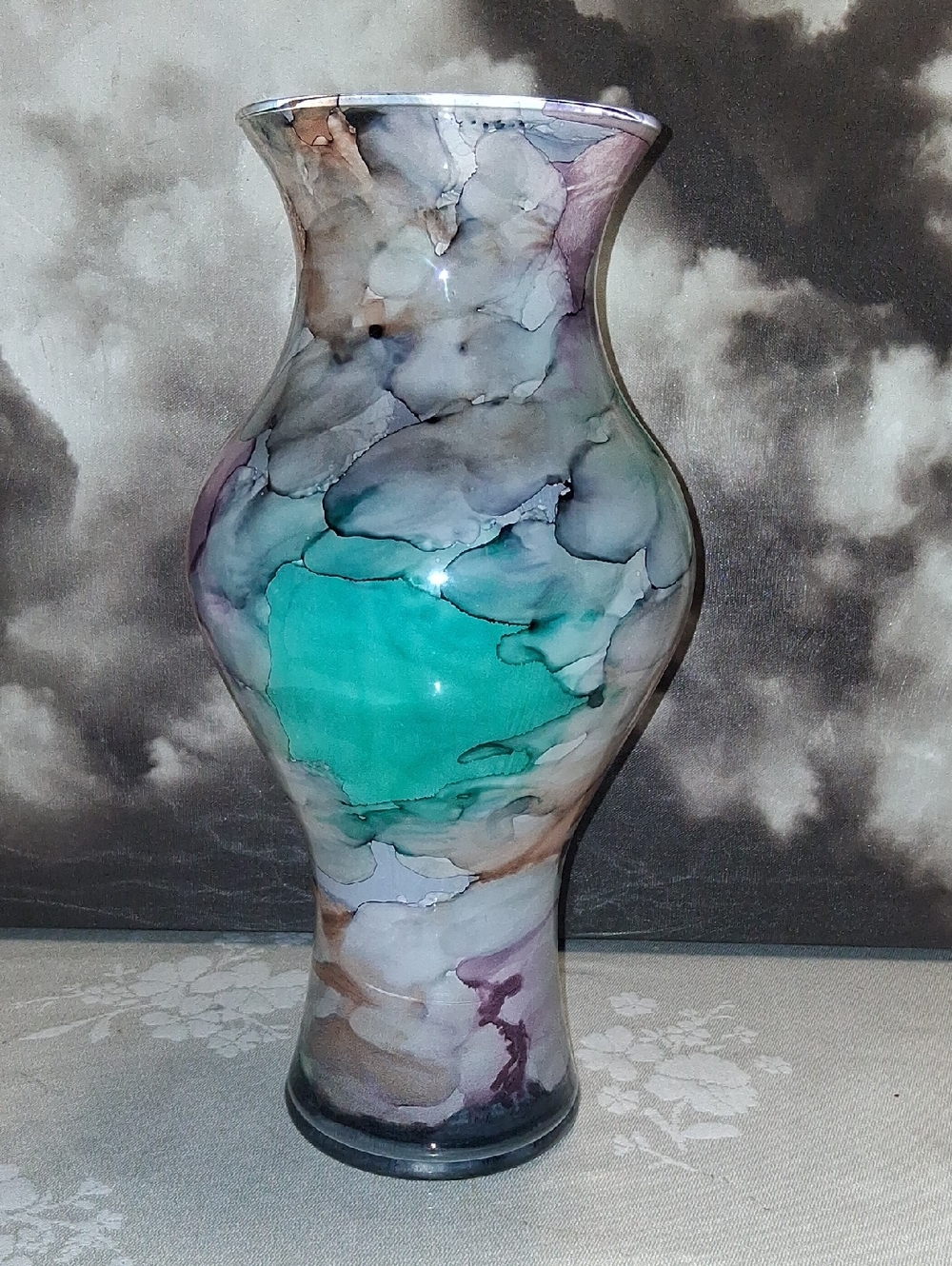 Handcrafted Multicolor Glass Vase with Teal Accent
